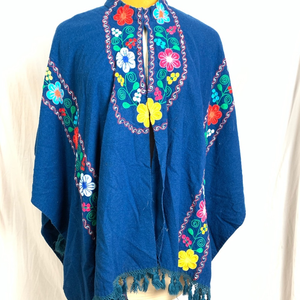 Vintage wool floral embroidered cape poncho